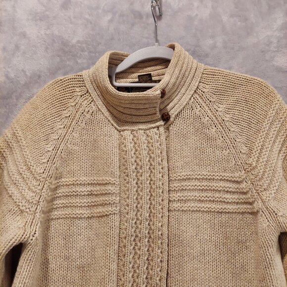 Eddie Bauer Womens M Beige Wool Cardigan Pockets Zip Textured Cuffs Boho Beachy - Picture 8 of 16